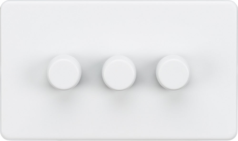 Knightsbridge Screwless Matt White 3G Dimmer Switch SF2193MW - The Switch Depot