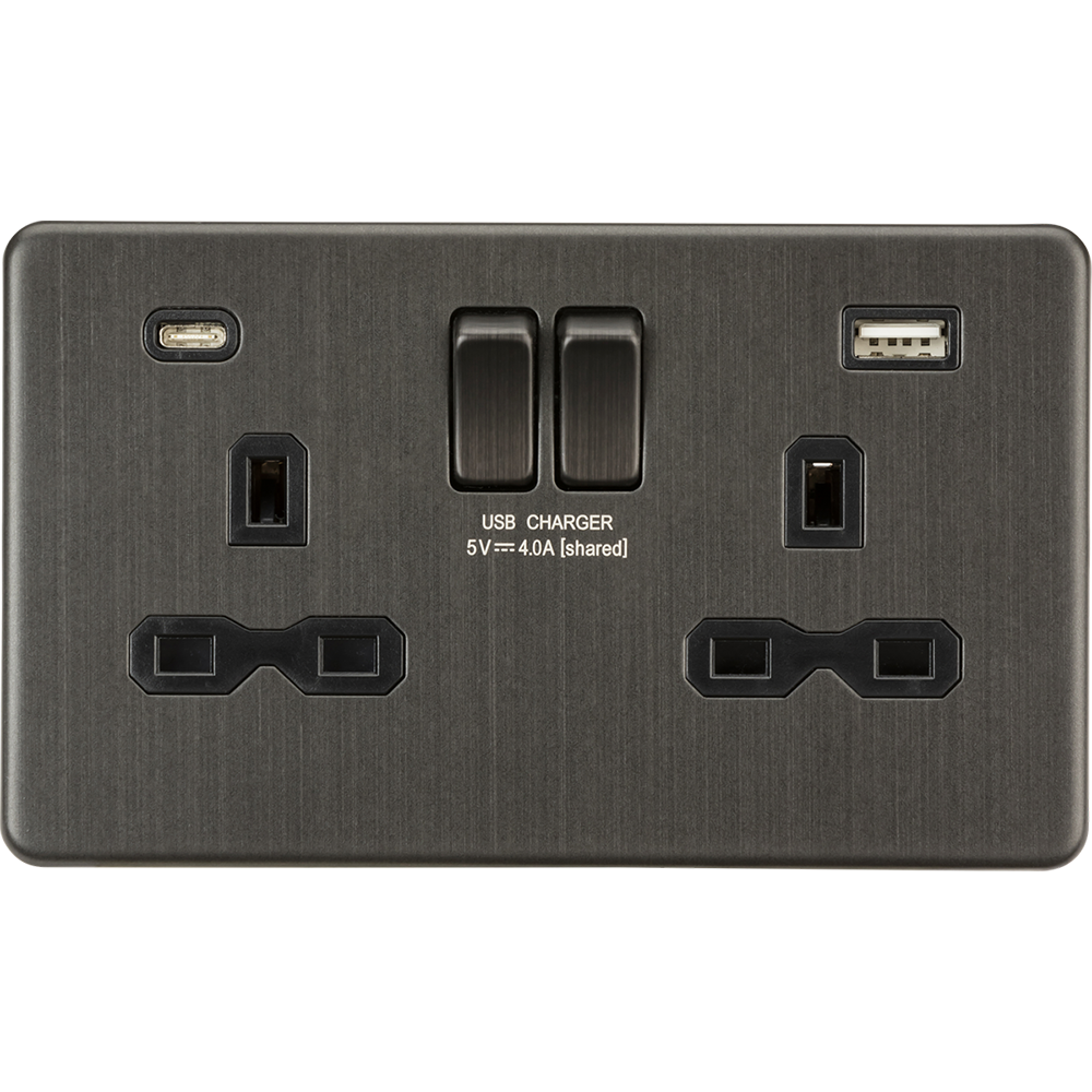 Knightsbridge Screwless Smoked Bronze Double A+C USB Socket SFR9940SB ...