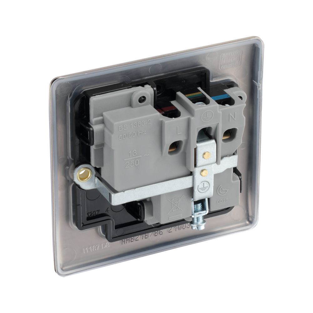 The back of an electrical switch on a white background