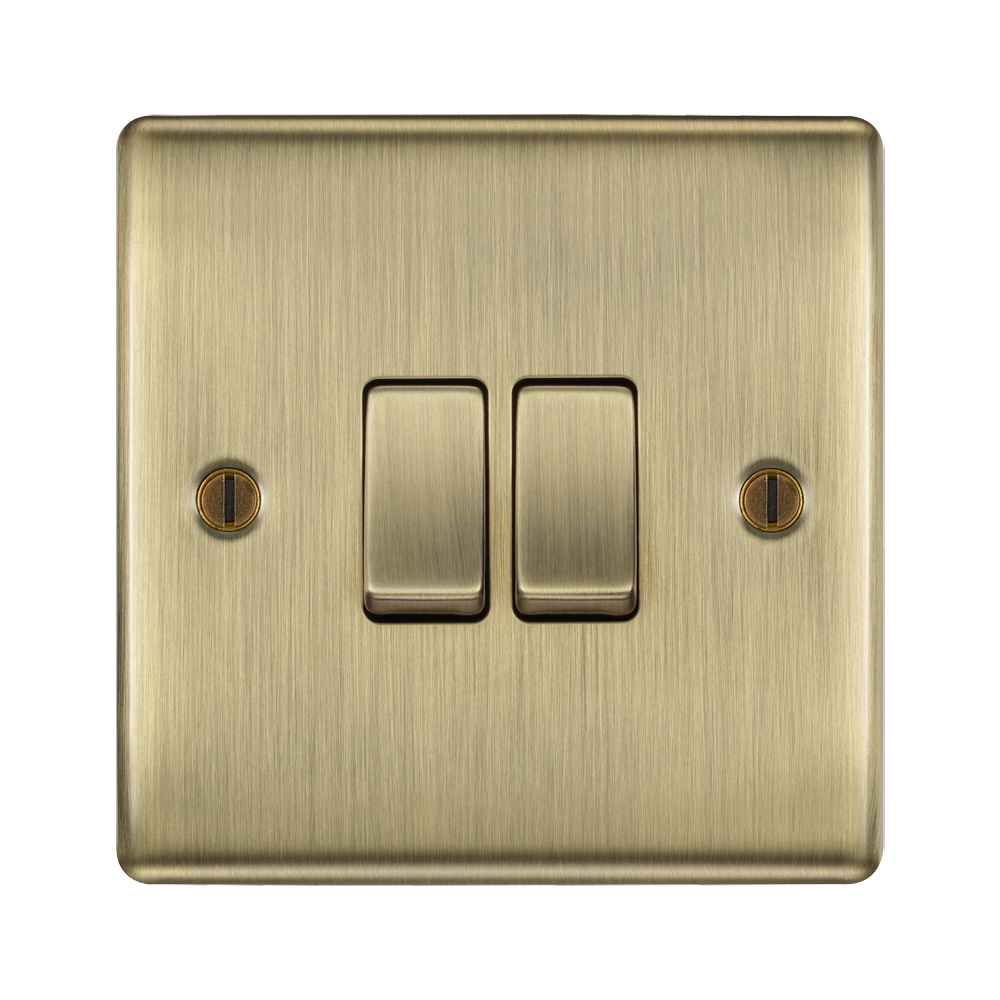 Front view of BG Nexus Metal Antique Brass 2G Intermediate Light Switch NAB2GINT
