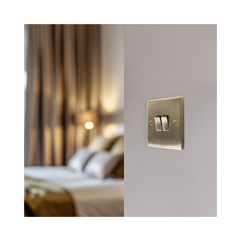 BG Nexus Metal Antique Brass 2G 2W Light Switch NAB42.