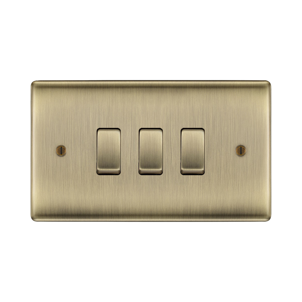 BG Nexus Metal Antique Brass 3G 2W Light Switch NAB432