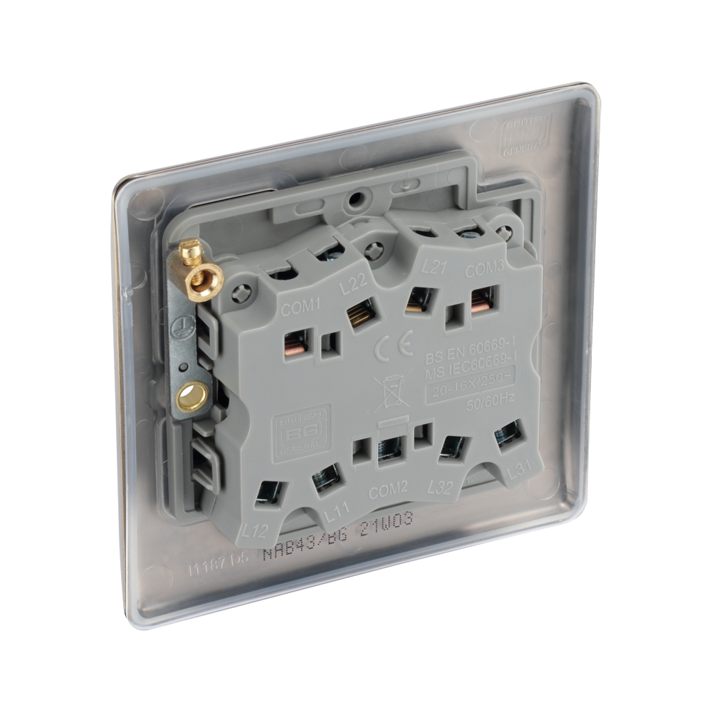 The back of an electrical switch on a white background