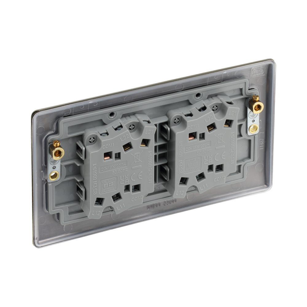 Back view of an electrical socket, on a white background.