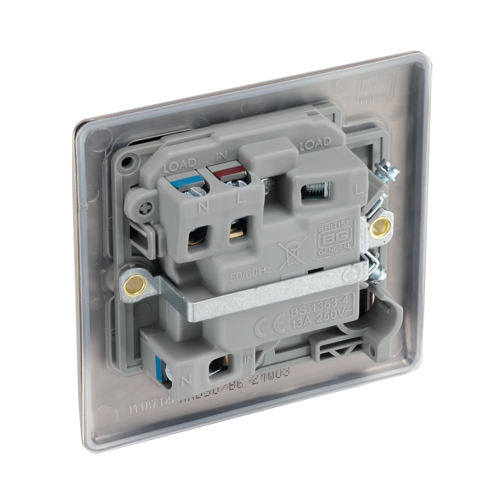 The back of an electrical switch on a white background