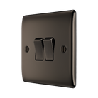 BG Nexus Metal Black Nickel 2W & Intermediate Light Switch NBN2WINT – angled front view