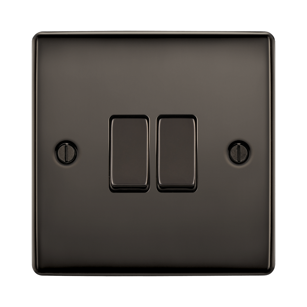 Front view of BG Nexus Metal Black Nickel 2W & Intermediate Light Switch NBN2WINT