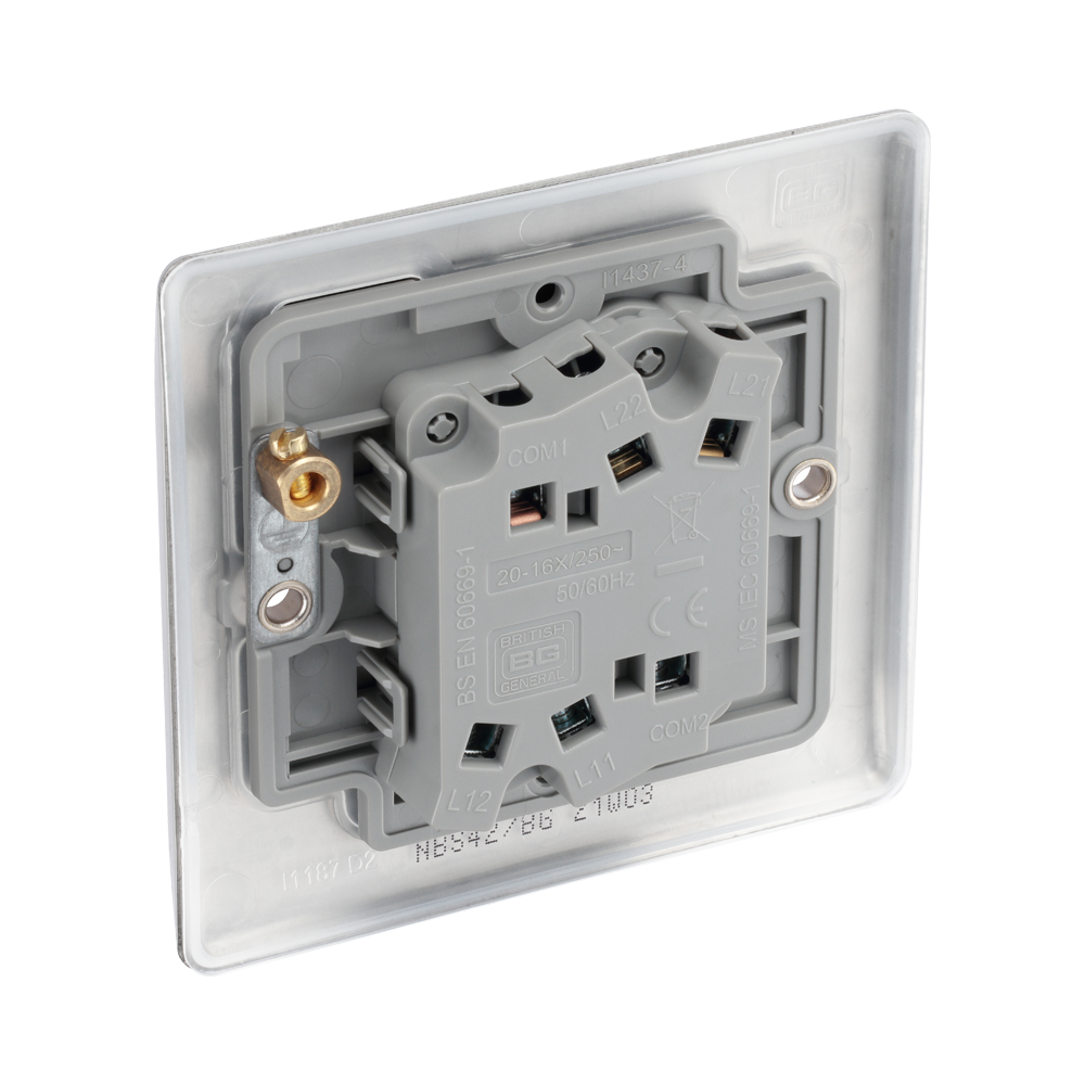 Metallic light switch on a white background back