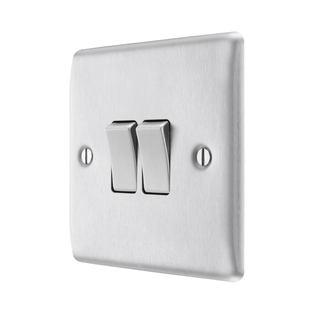 Metallic light switch on a white background side