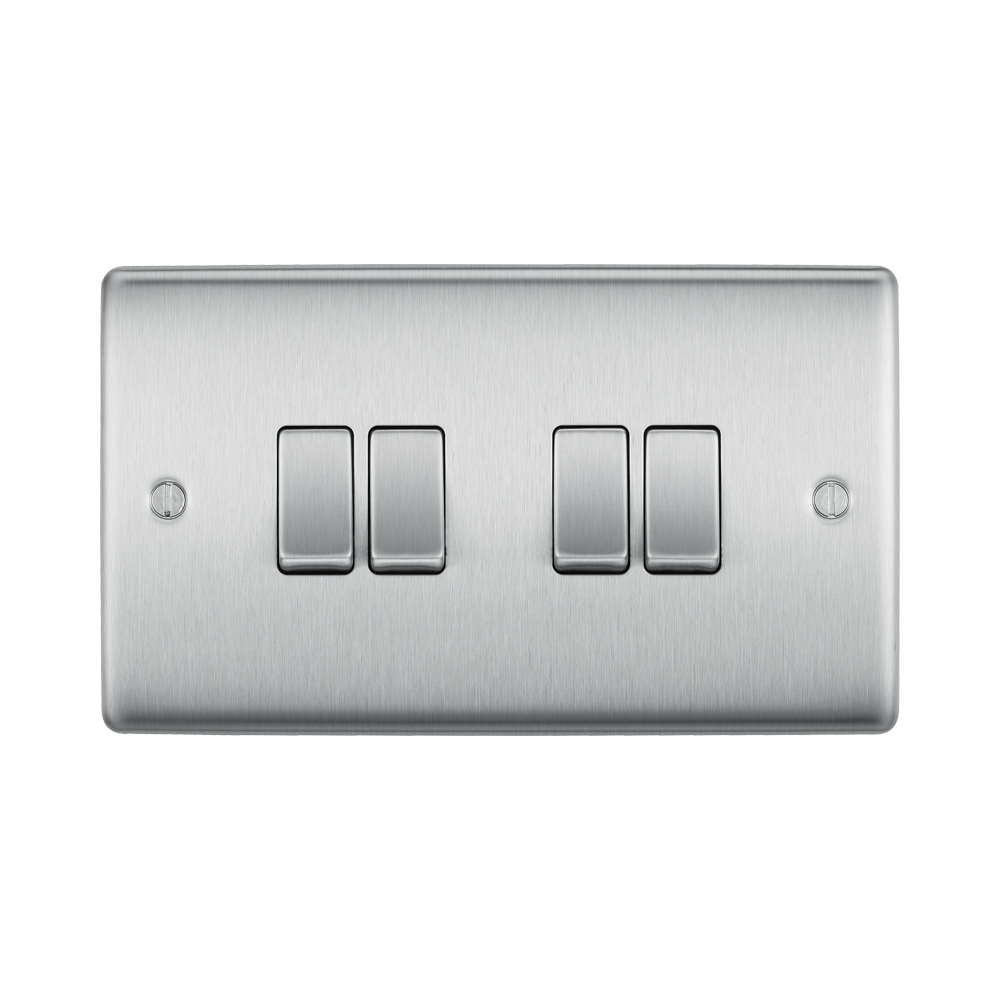 Metallic four-switch panel on a white background
