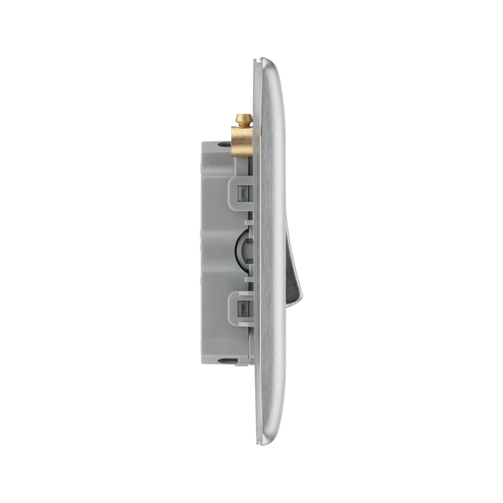 Metallic light switch panel with five rectangular buttons on a white background profile