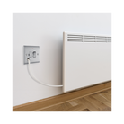 Metallic light switch with two toggle switches on a white background wall setting