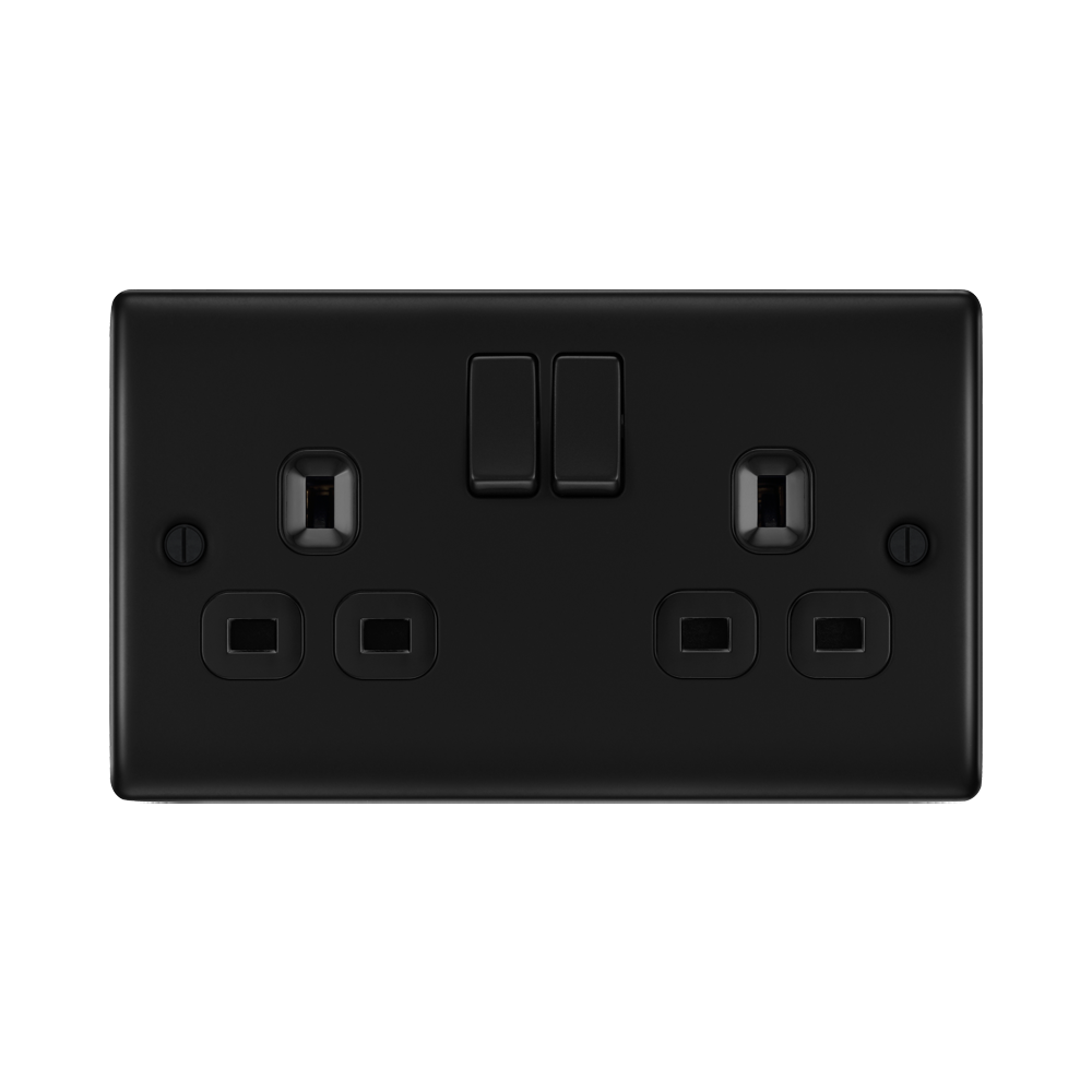 BG Nexus Metal Matt Black 13A Double Socket NFB22B