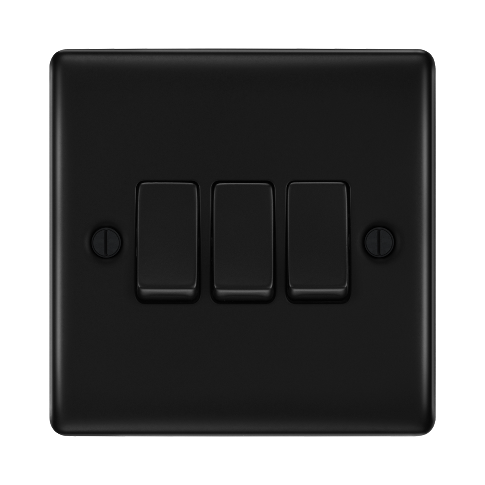 BG Nexus Metal Matt Black 3-gang 2-way Light Switch