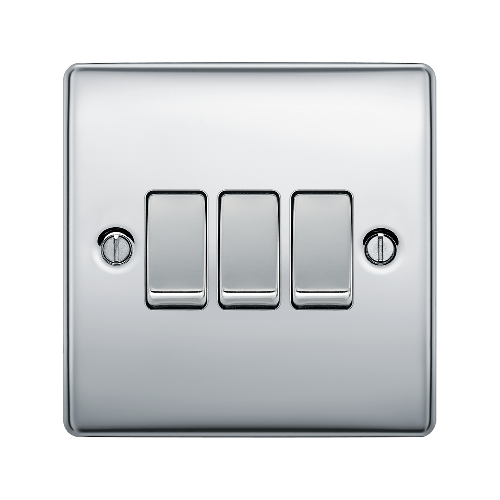 BG Nexus Metal Polished Chrome 3-gang 2-way Light Switch