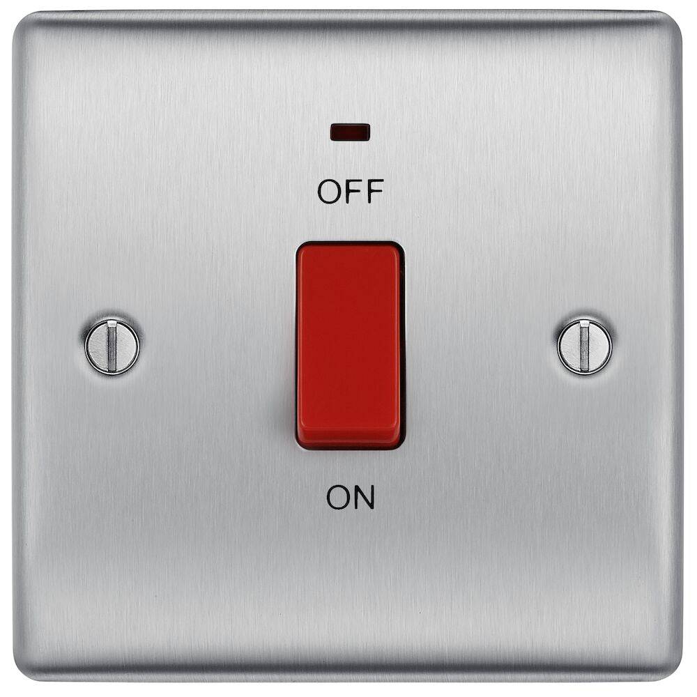 Nexus Metal Brushed Steel 45A Cooker Switch with Neon NBS74 - The Switch Depot