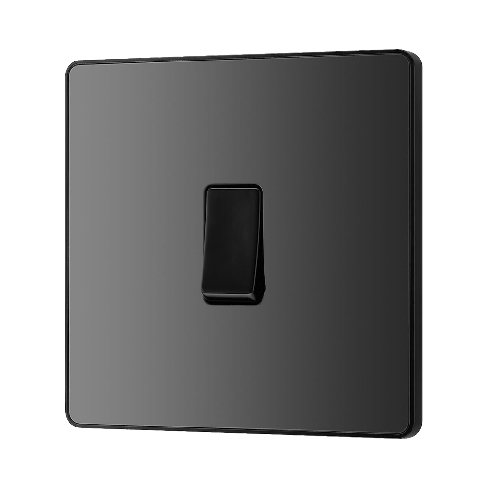 BG Evolve Polycarbonate Black Chrome 1G Light Switch PCDBC12B Available From RS Electrical right side