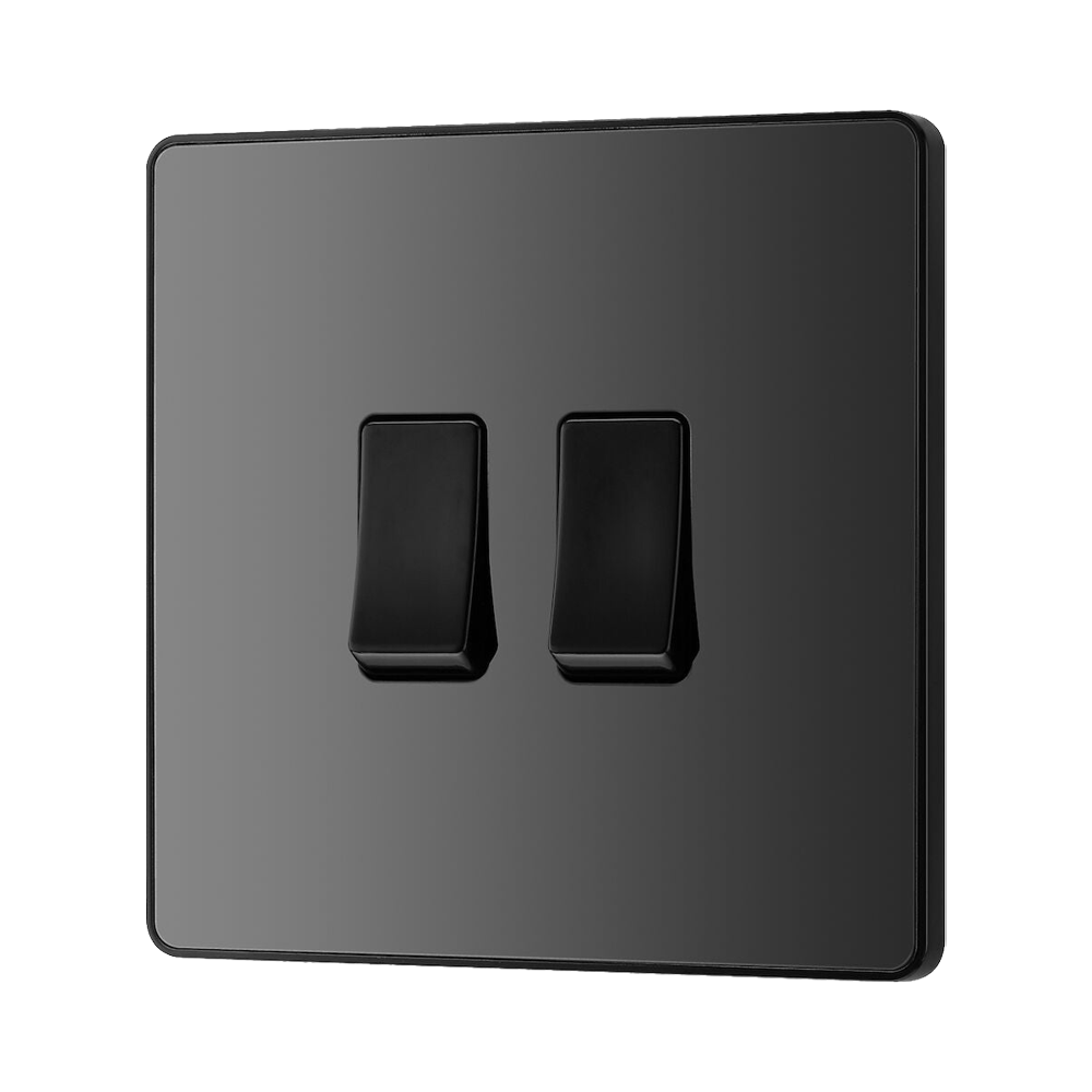 BG Evolve Polycarbonate Black Chrome 2G Light Switch PCDBC42B Available From RS Electrical right side