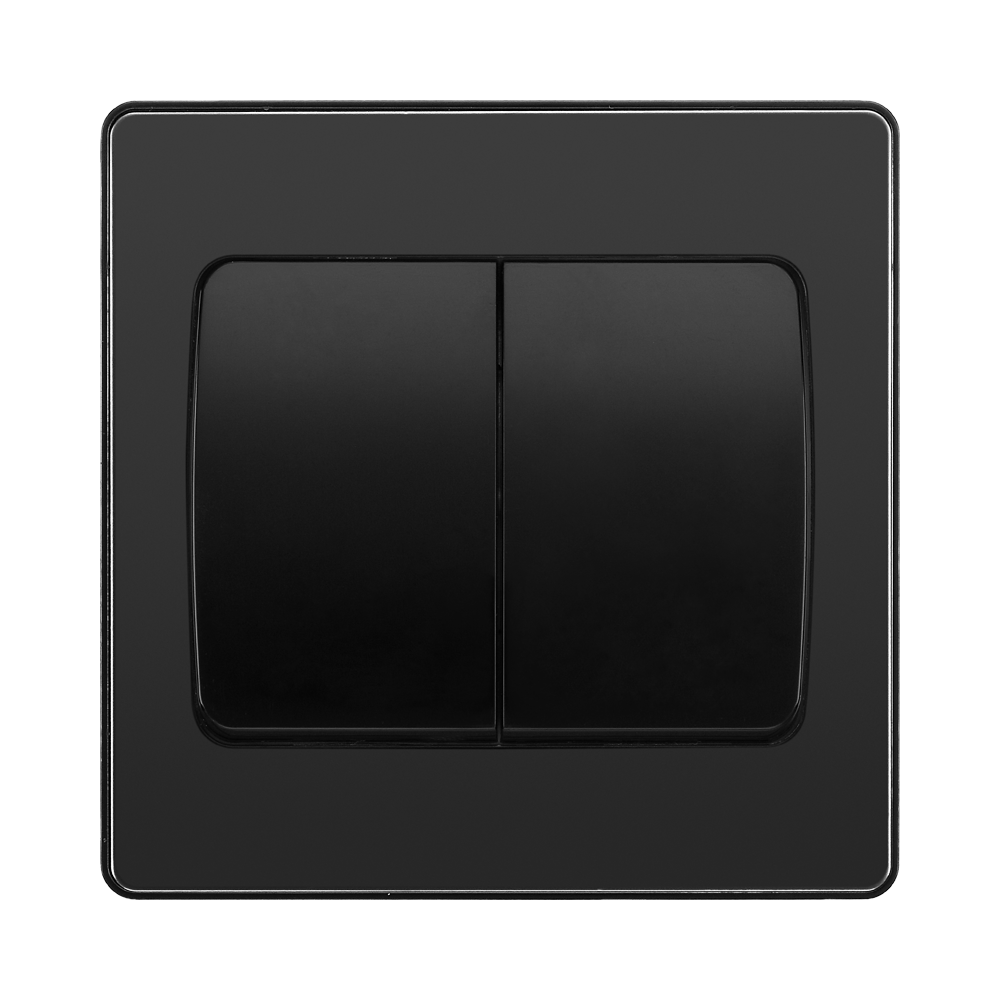 BG Evolve Black Chrome 2G 2W Wide Rocker Light Switch PCDBC42WB