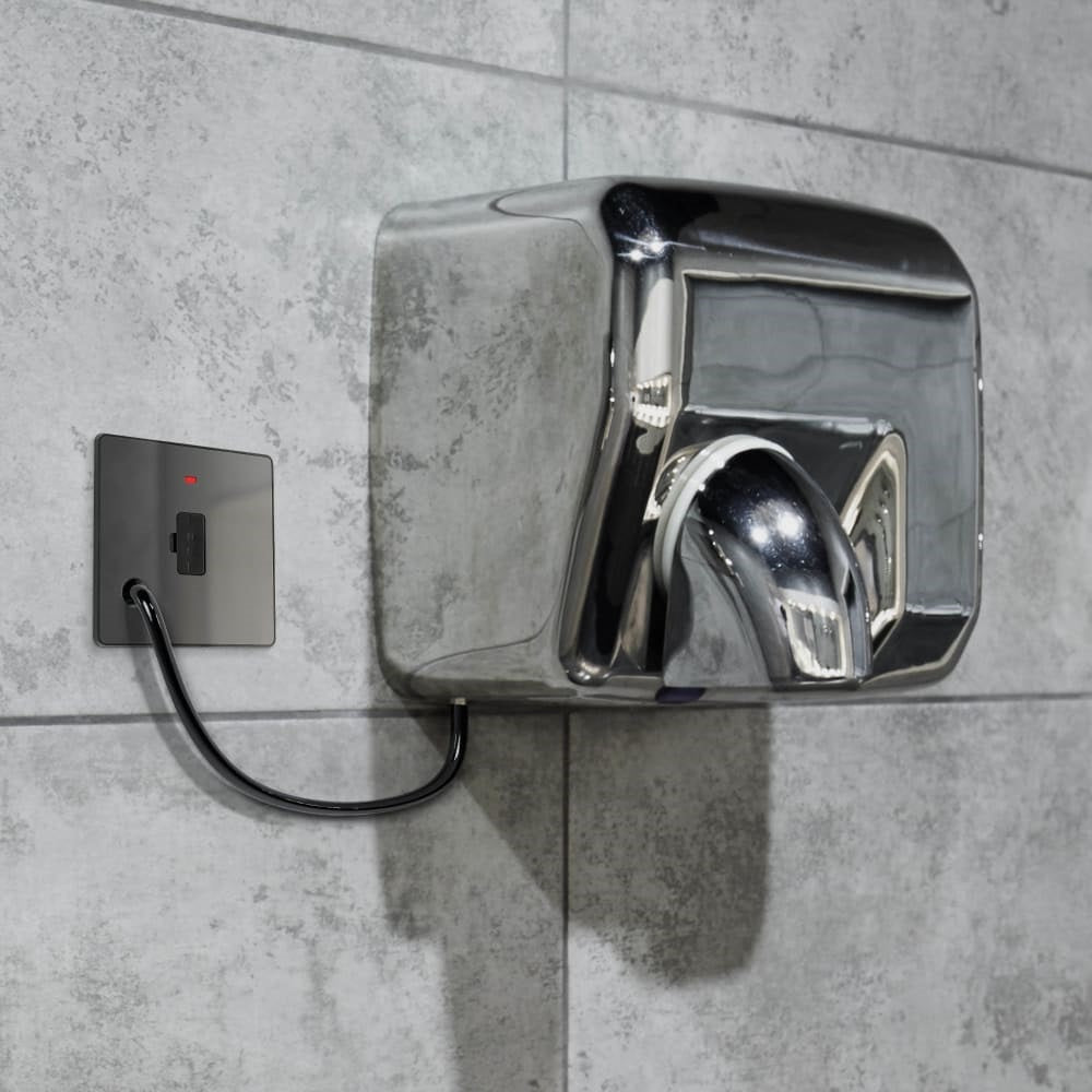 BG Evolve Polycarbonate Black Chrome 13A Unswitched Spur with Neon and Flex Outlet PCDBC54B Available From RS Electrical hand dryer interior
