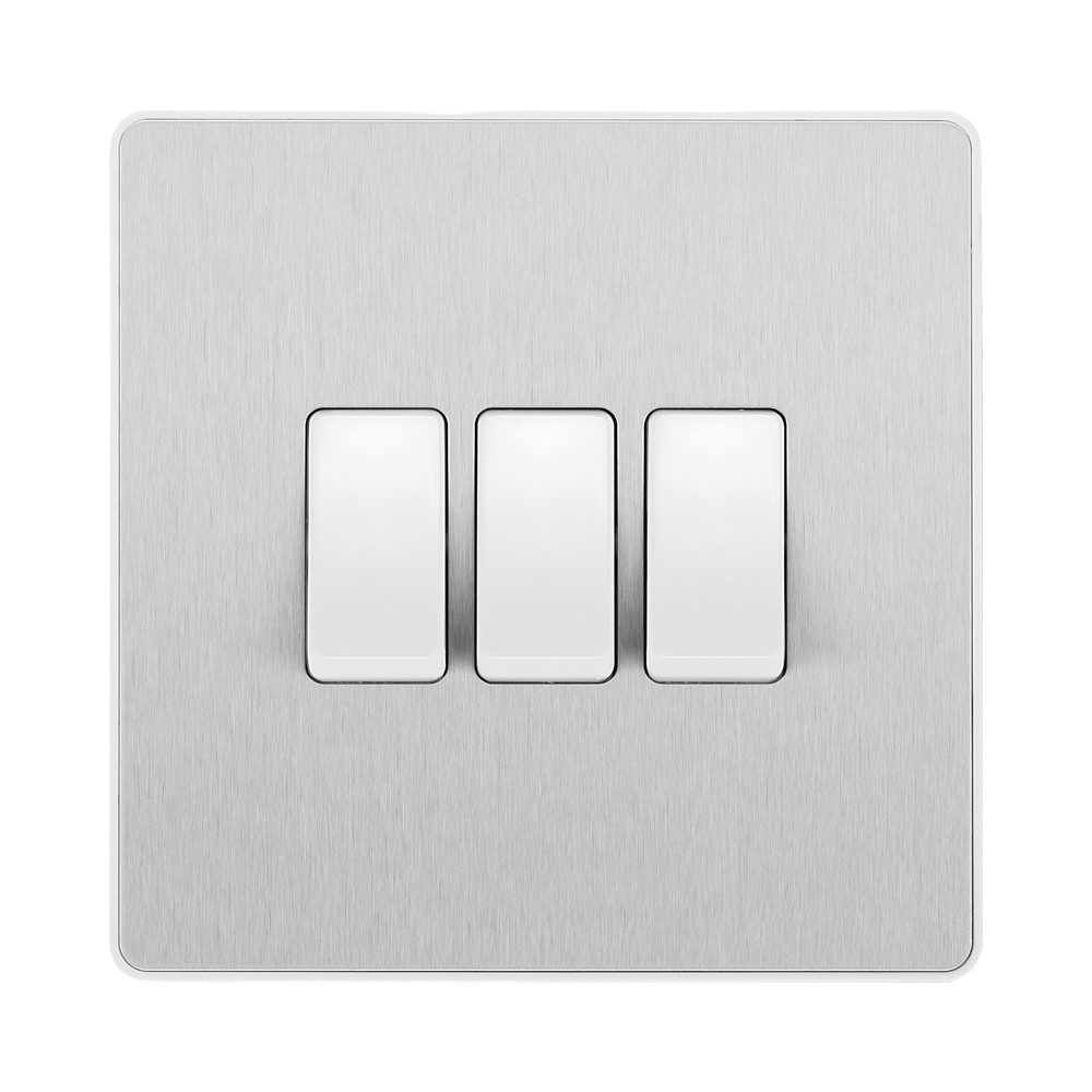 BG Evolve Brushed Steel 3G 2W Light Switch PCDBS43W