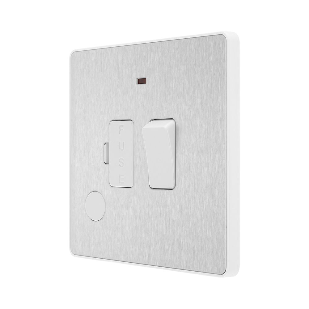 Rear view of BG Evolve Brushed Steel 13A Switched Spur with LED and Flex Outlet