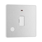 Front view of BG Evolve Brushed Steel 13A Unswitched Spur with LED and Flex Outlet