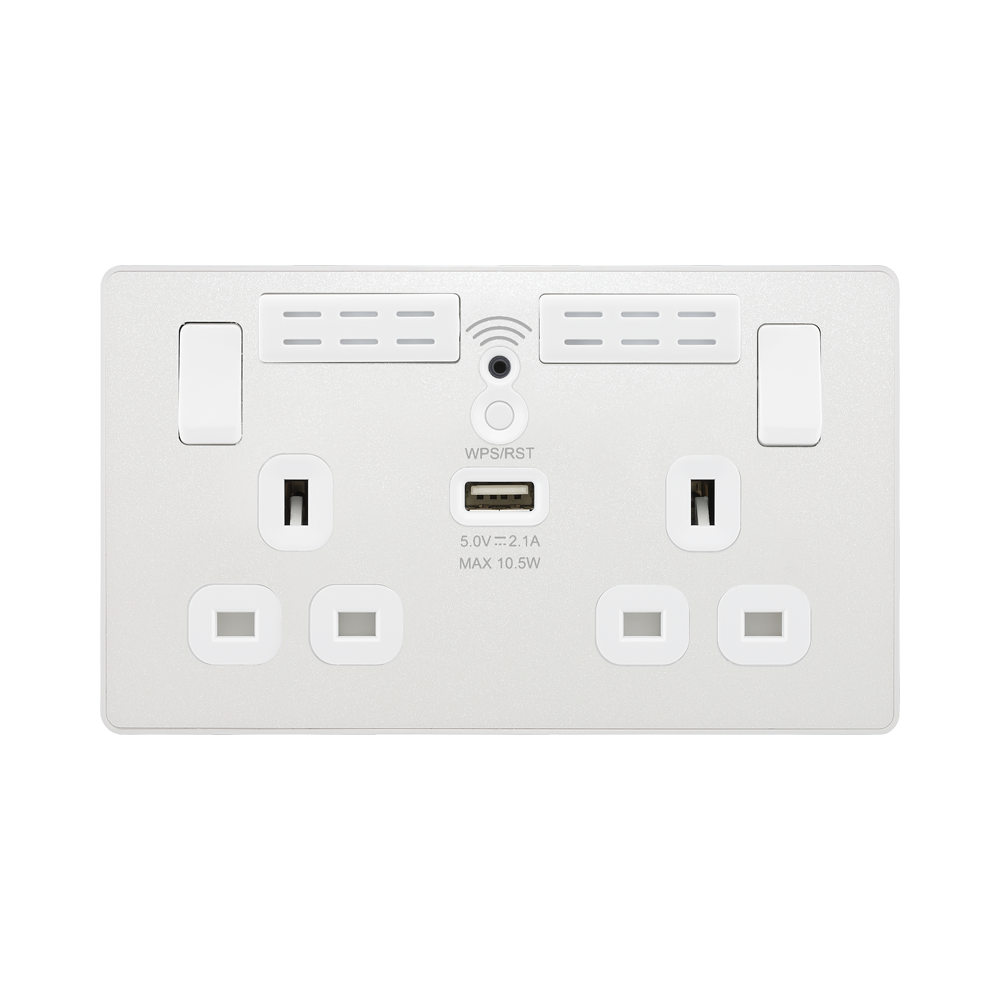BG Evolve Pearl White WiFi Extender with 13A double USB Socket PCDCL22UWRW