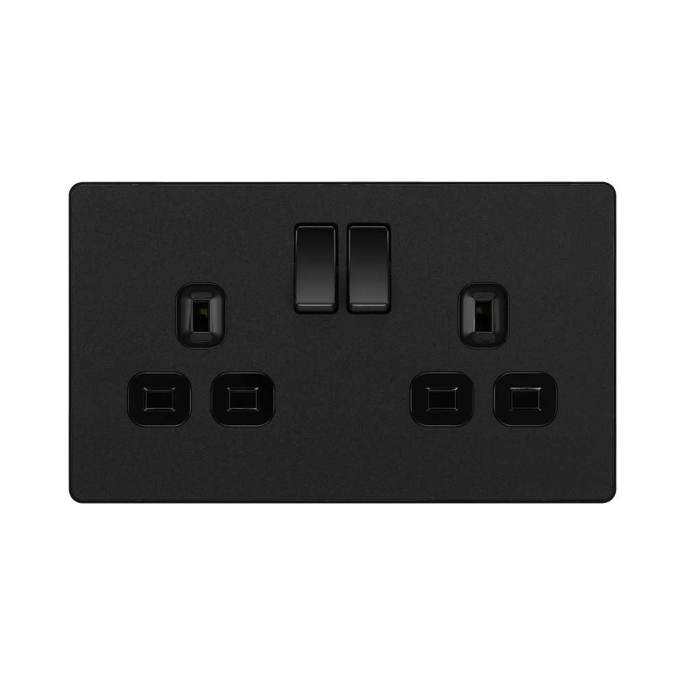 BG Evolve Matt Black 13A Double Socket PCDMB22B