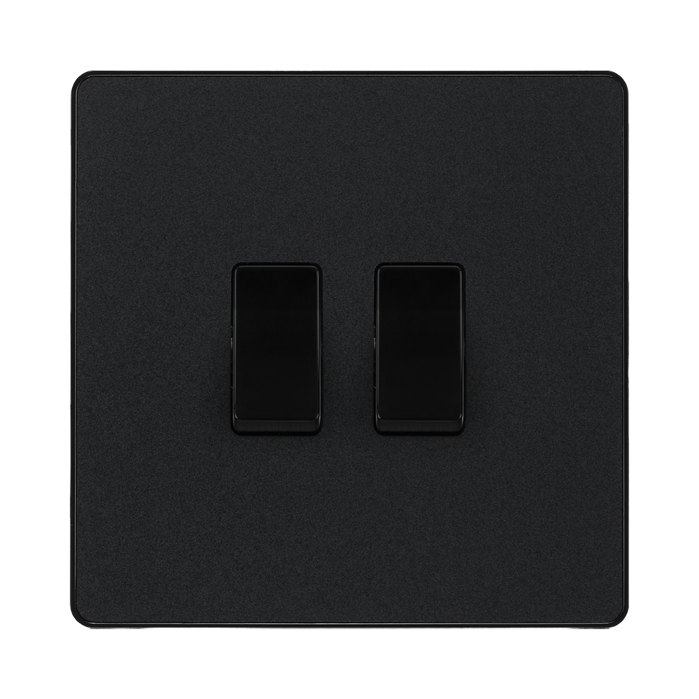 BG Evolve Matt Black 2G 2W Light Switch PCDMB42B