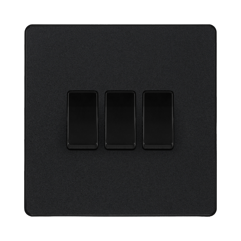 BG Evolve Matt Black 3G 2W Light Switch PCDMB43B