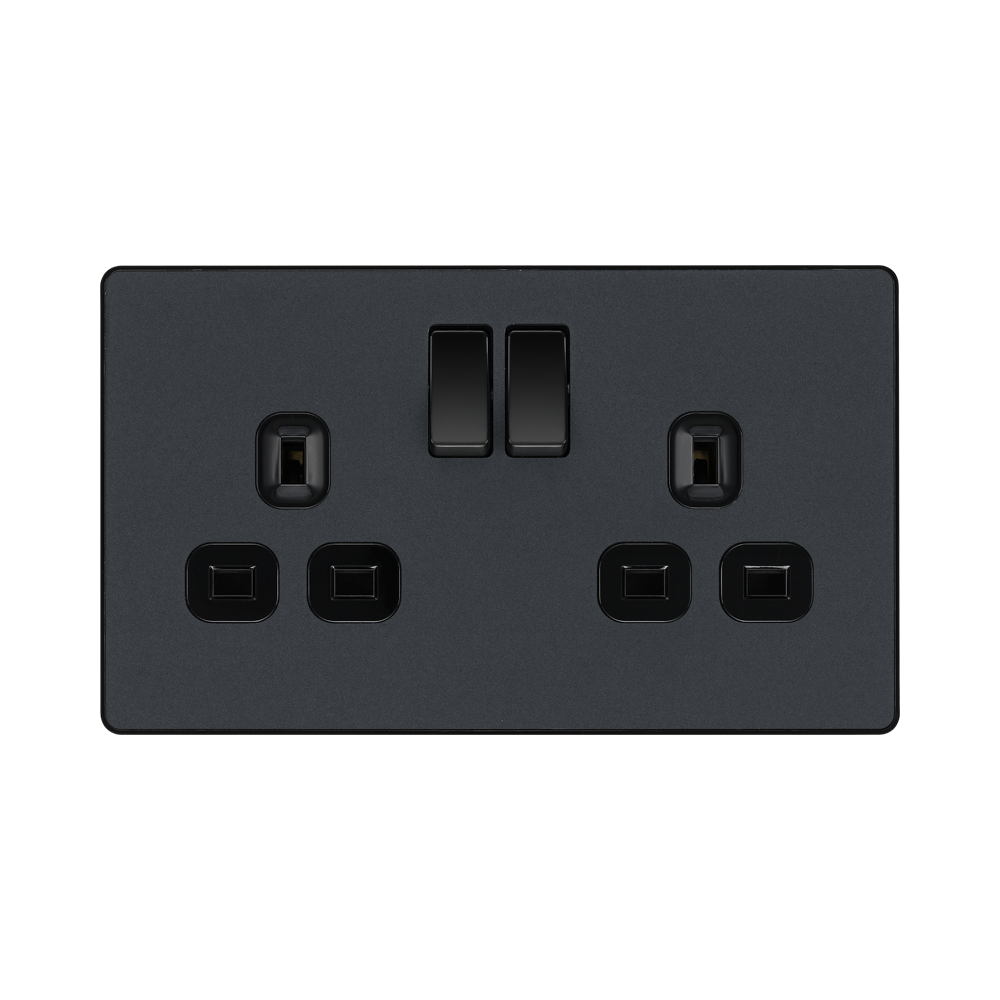 BG Evolve Matt Grey 13A Double Socket PCDMG22B