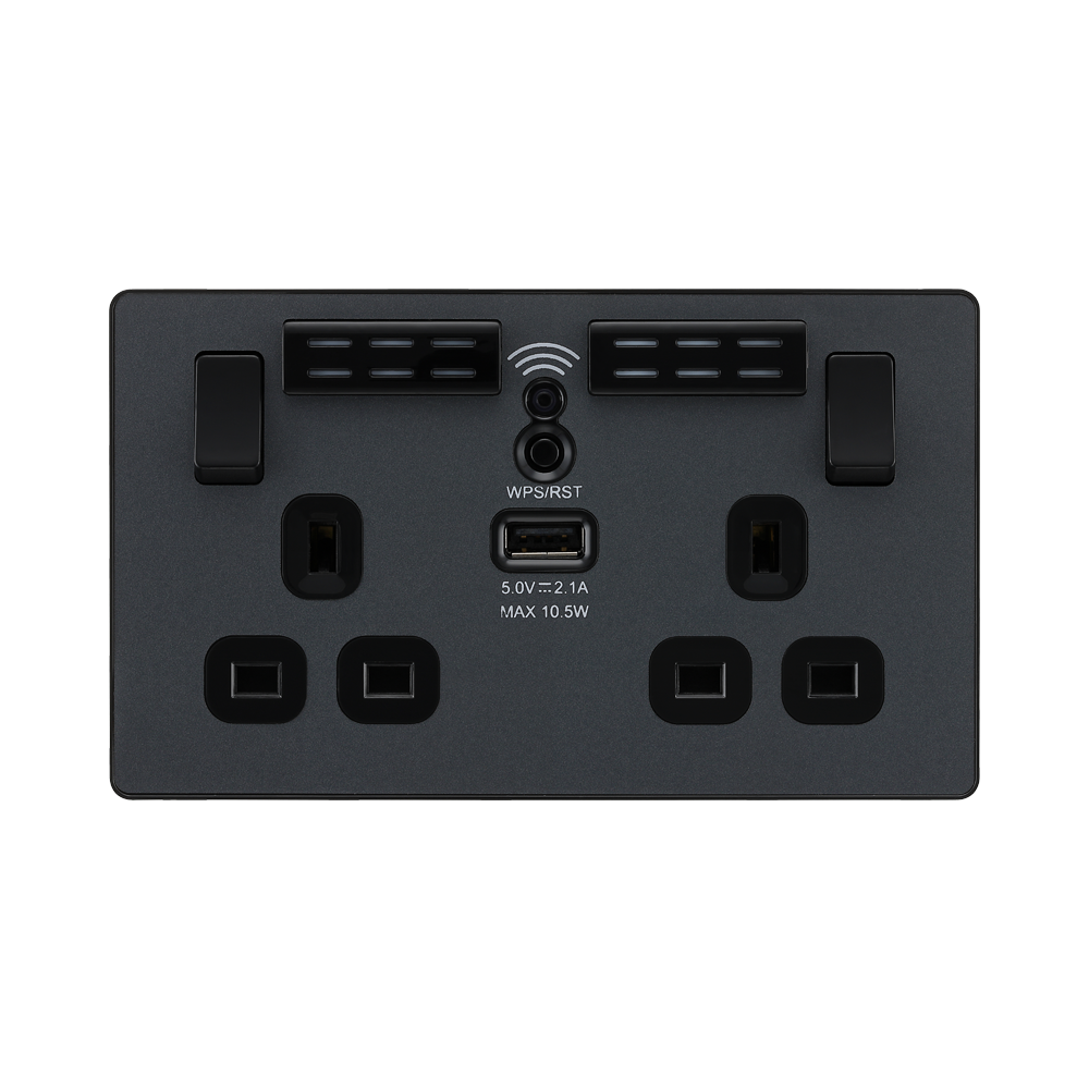 BG Evolve Matt Grey WiFi Extender with 13A double USB Socket PCDMG22UWRB