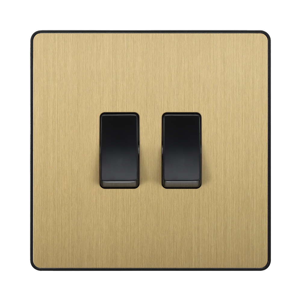 Front view of BG Evolve Satin Brass 2G 2W Light Switch