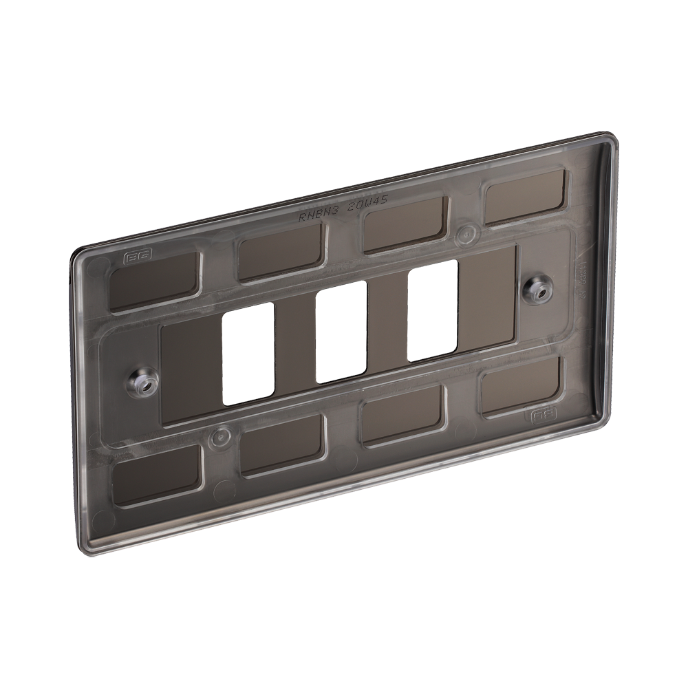 Rear view of BG Nexus Metal Black Nickel 3-gang Grid Plate