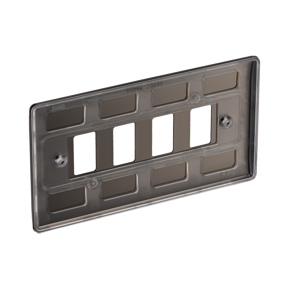 Rear view of BG Nexus Metal Black Nickel 4-gang Grid Plate