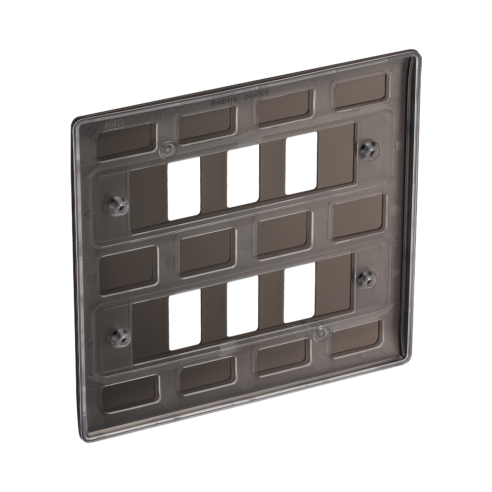 Rear view of BG Nexus Metal Black Nickel 6-gang Grid Plate