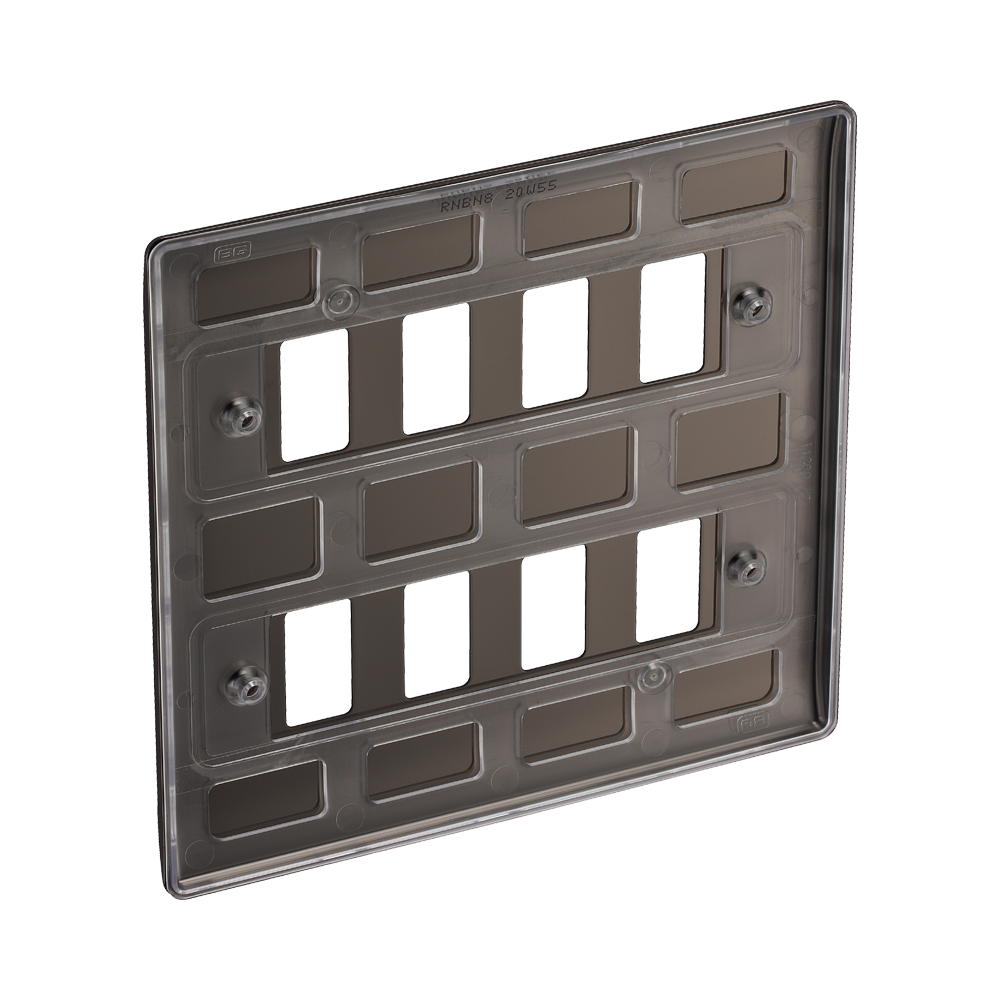 Rear view of BG Nexus Metal Black Nickel 8-gang Grid Plate