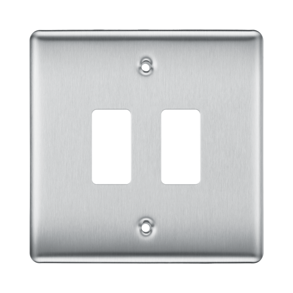 BG Nexus Metal Brushed Steel 2G Grid Plate RNBS2 Available from RS Electrical Supplies