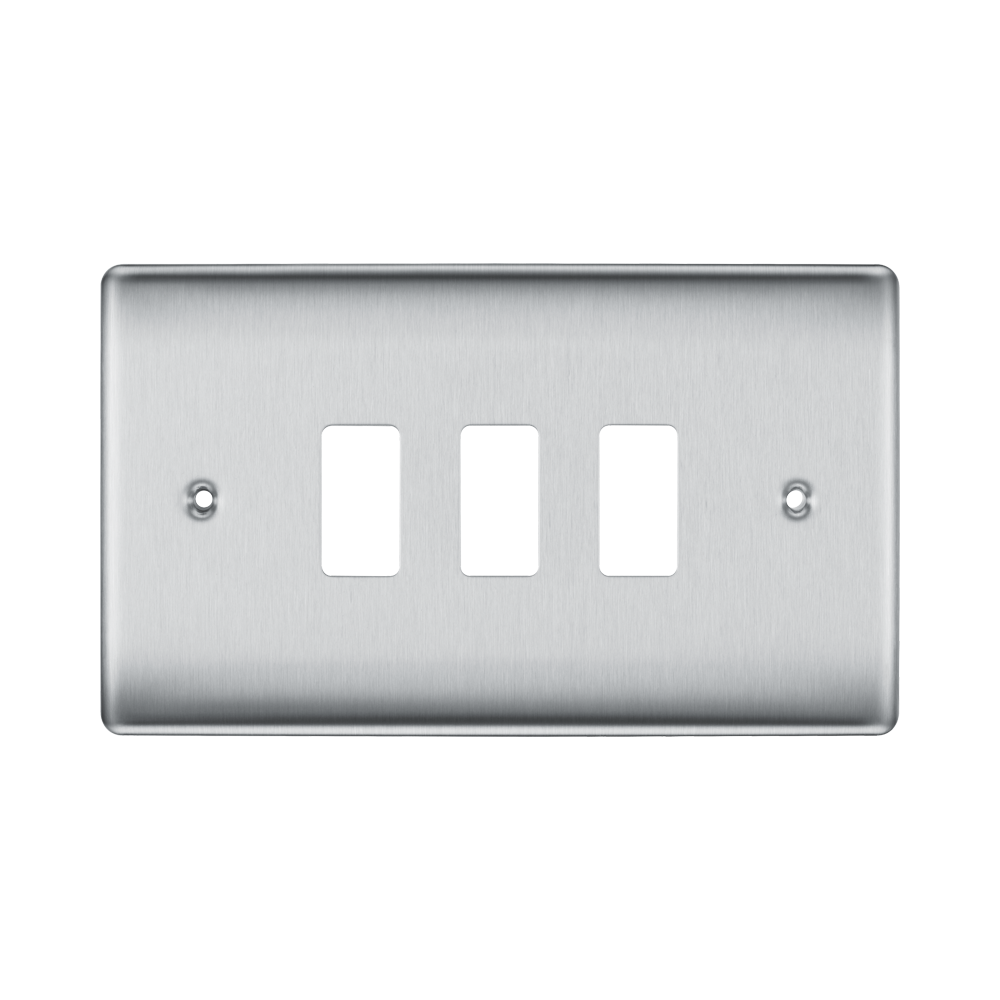 BG Nexus Metal Brushed Steel 3G Grid Plate RNBS3 Available from RS Electrical Supplies