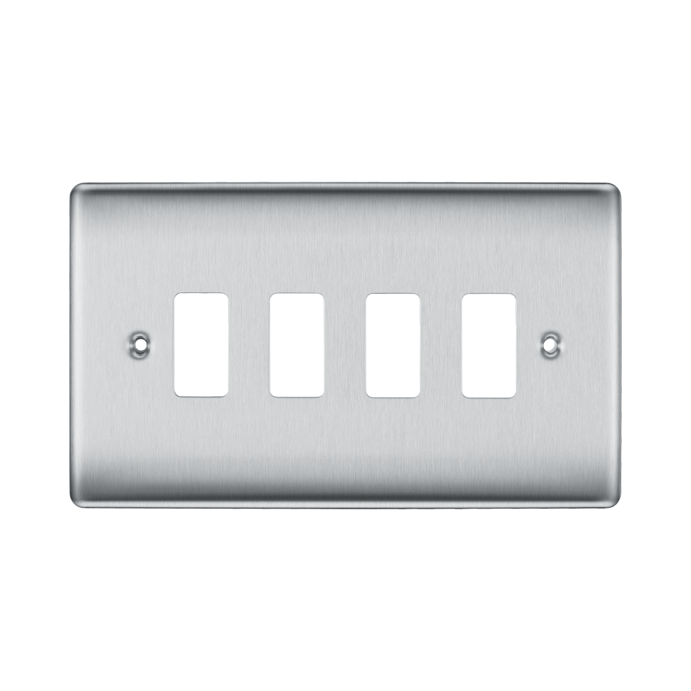 BG Nexus Metal Brushed Steel 4G Grid Plate RNBS4 Available from RS Electrical Supplies