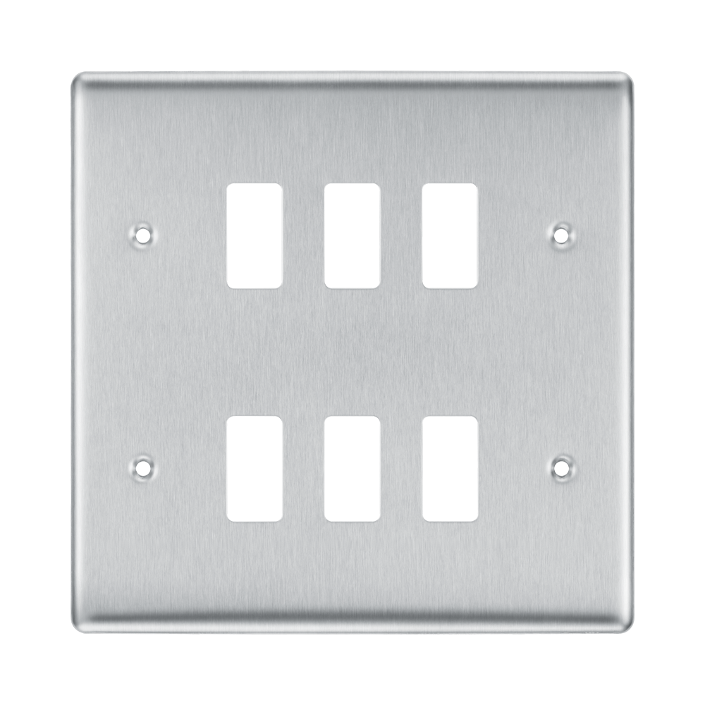 BG Nexus Metal Brushed Steel 6G Grid Plate RNBS6 Available from RS Electrical Supplies