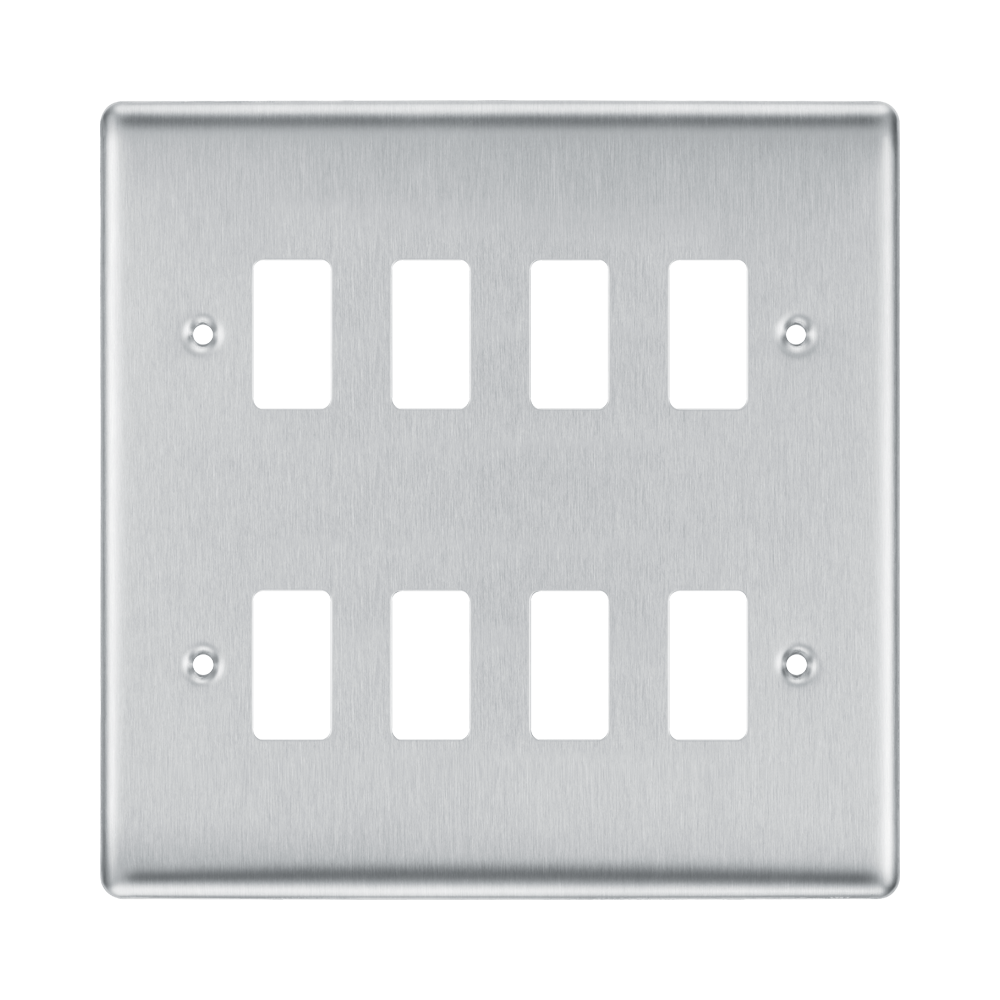 BG Nexus Metal Brushed Steel 8G Grid Plate RNBS8 Available from RS Electrical Supplies