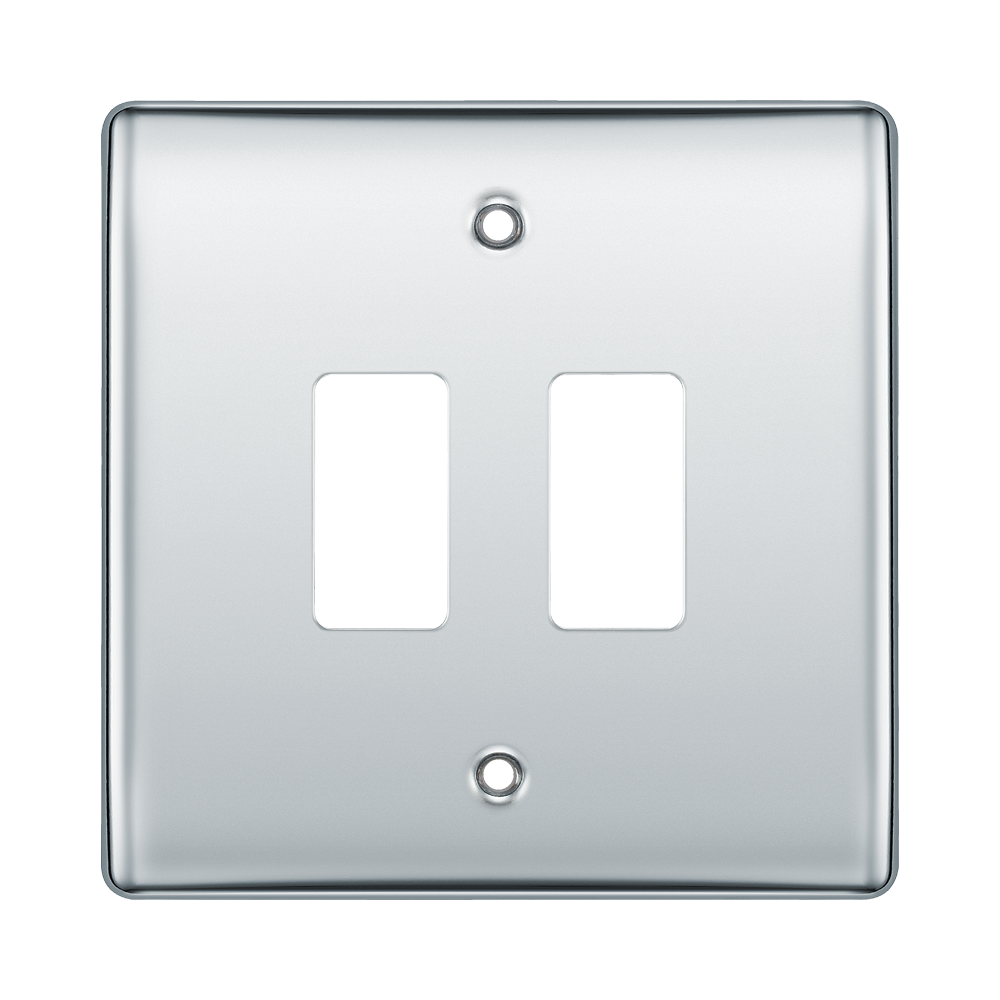 BG Nexus Metal Polished Chrome 2G Grid Plate RNPC2 Available from RS Electrical Supplies