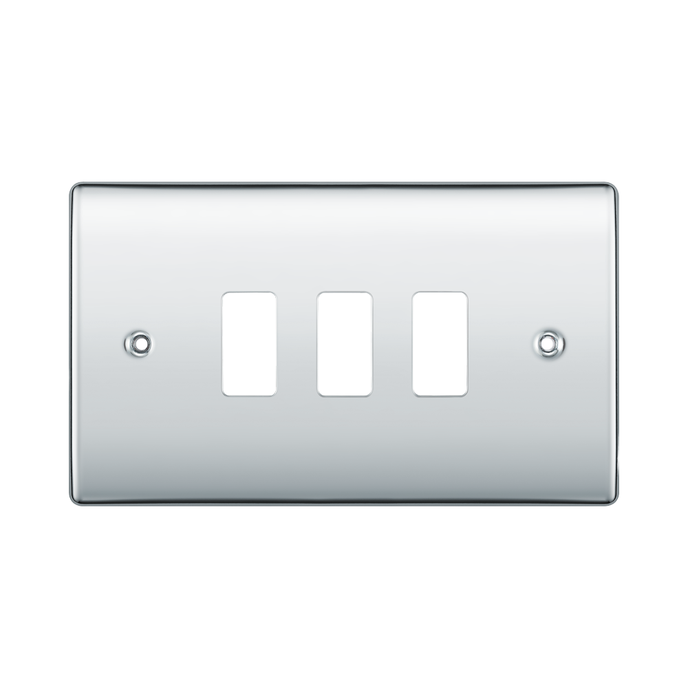 BG Nexus Metal Polished Chrome 3G Grid Plate RNPC3 Available from RS Electrical Supplies