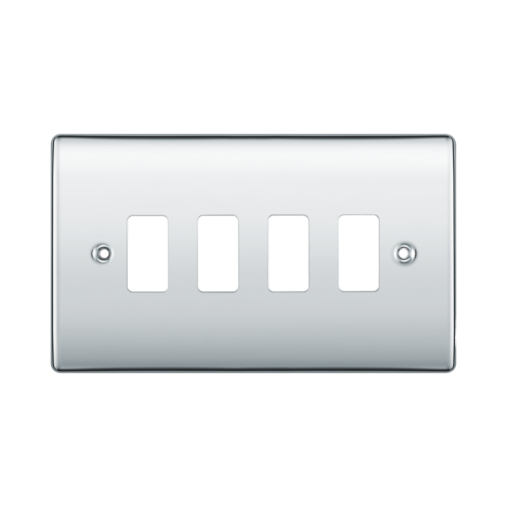 BG Nexus Metal Polished Chrome 4G Grid Plate RNPC4 Available from RS Electrical Supplies