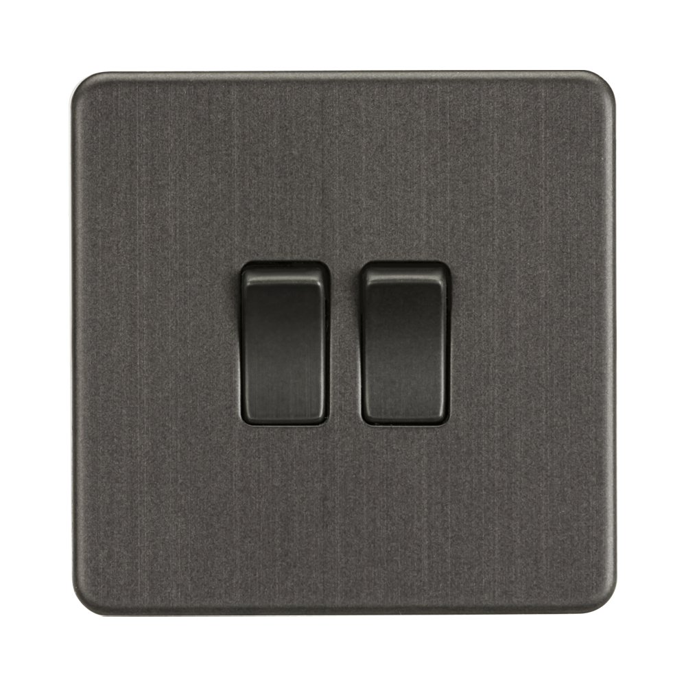 Smoked Bronze Light Switch (2G 2-way) by Knightsbridge with Screwless flat plate rated 10AX
