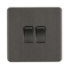 Smoked Bronze Light Switch (2G 2-way) by Knightsbridge with Screwless flat plate rated 10AX
