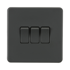 Anthracite Light Switch (3G 2-way) by Knightsbridge with Screwless flat plate rated 10AX