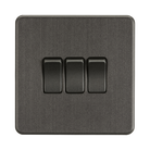 Smoked Bronze Light Switch (3G 2-way) by Knightsbridge with Screwless flat plate rated 10AX